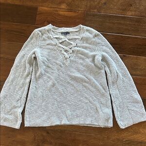 American Eagle Outfitters Light Gray Sweater with Crisscross Neckline